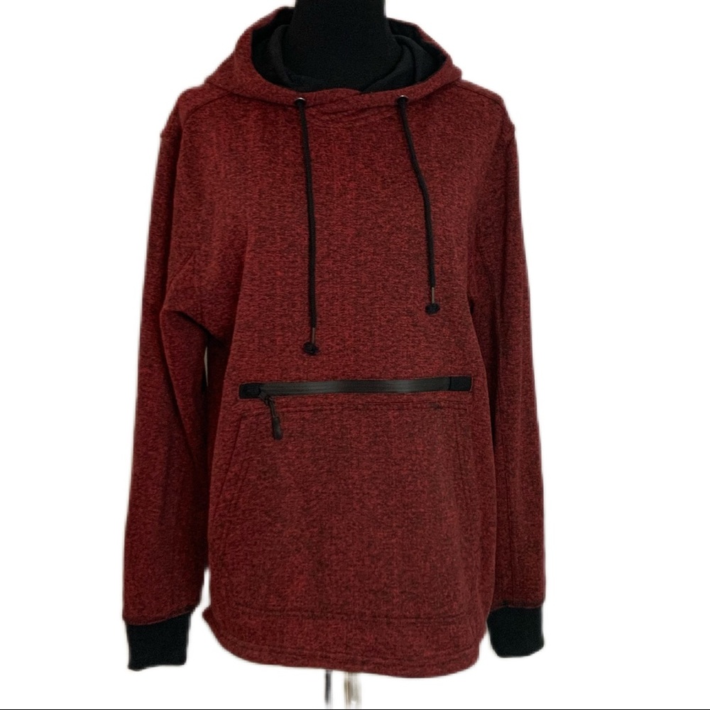 Decibel SZ L Mens Red/Black Long Sleeve Pullover Kangaroo Zip Hoodie NWOT